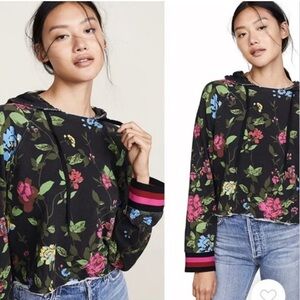 Pam & Gela Floral Hooded Cropped Sweatshirt Womens Size S